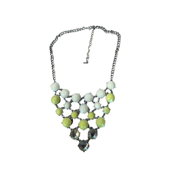 Necklace-Silver Tone Off-white Yellow & Clear Stones 21” Chain Costume Jewelry - Picture 2 of 7